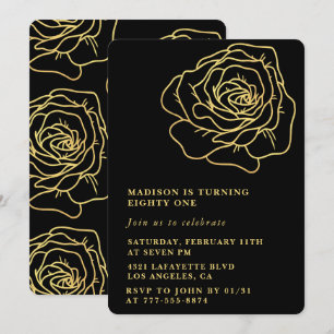 Invitaciones de cumpleaños 81 negras con flores do