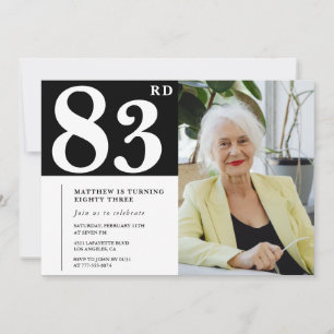 Invitaciones de cumpleaños 83 en foto en blanco y 