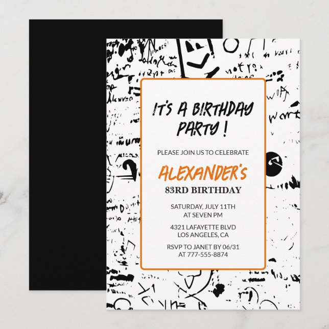 Invitaciones de cumpleaños 83 negras Hombres Grafi (Anverso / Reverso)