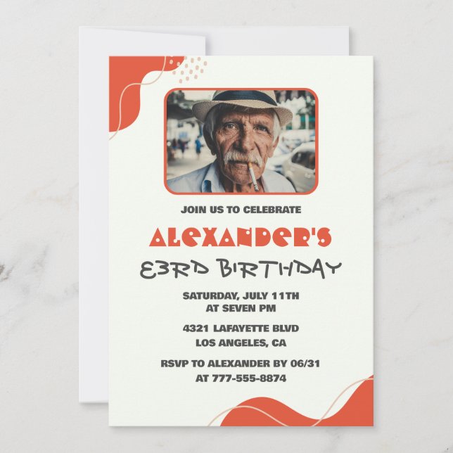 Invitaciones de cumpleaños 83 para hombres moderno (Anverso)