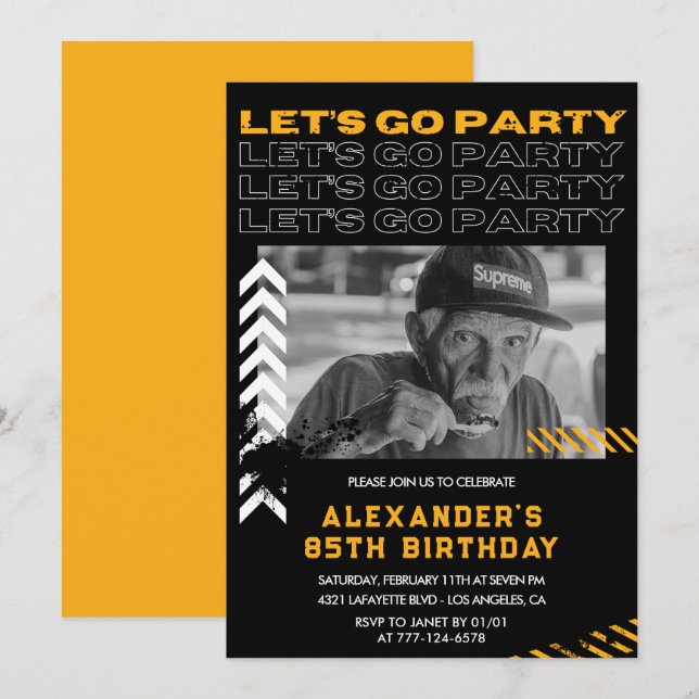 invitaciones de cumpleaños 85 hombres Foto Pintura (Anverso / Reverso)