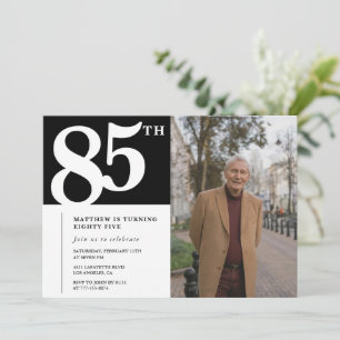 Invitaciones de cumpleaños 85 negras Modernas Chic