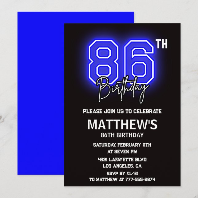 Invitaciones de cumpleaños 86 para hombres deporte (Anverso / Reverso)