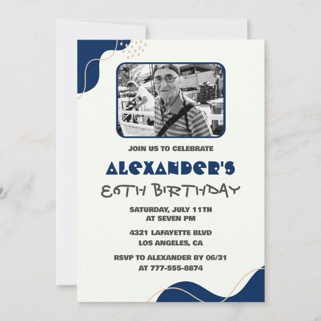 Invitaciones de cumpleaños 86 para hombres Navy Bl (Anverso)
