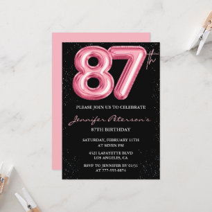 invitaciones de cumpleaños 87 de Black Pink Globo 