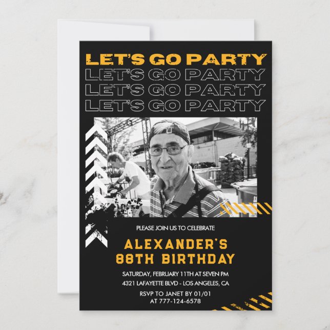 Invitaciones de cumpleaños 88 para hombres negras (Anverso)