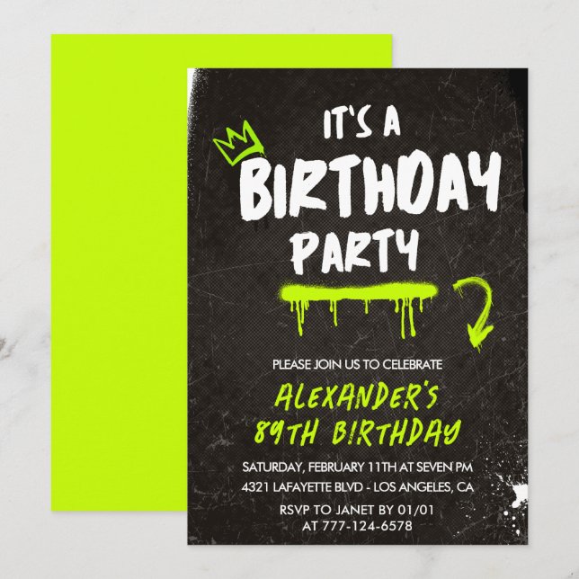 Invitaciones de cumpleaños 89 para hombres negros  (Anverso / Reverso)