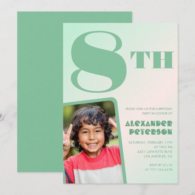 Invitaciones de cumpleaños 8 Green Coloridas con F (Anverso / Reverso)