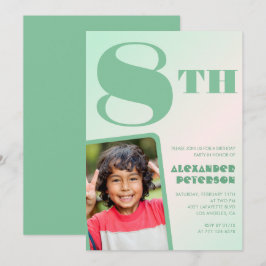 Invitaciones de cumpleaños 8 Green Coloridas con F