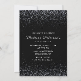 Invitaciones de cumpleaños 8 negras con brillo pla