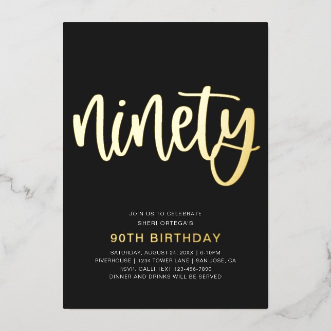 Invitaciones de cumpleaños 90 con papel de oro | 9 (Anverso)