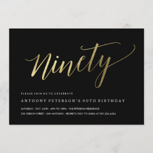 Invitaciones de cumpleaños 90 - Faux Gold formal