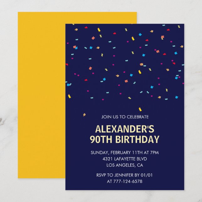 invitaciones de cumpleaños 90 hombres Confeti Mode (Anverso / Reverso)