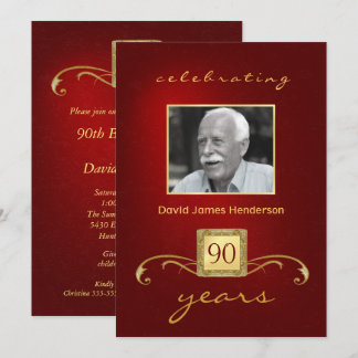 Invitaciones de cumpleaños 90 - Monograma rojo y o