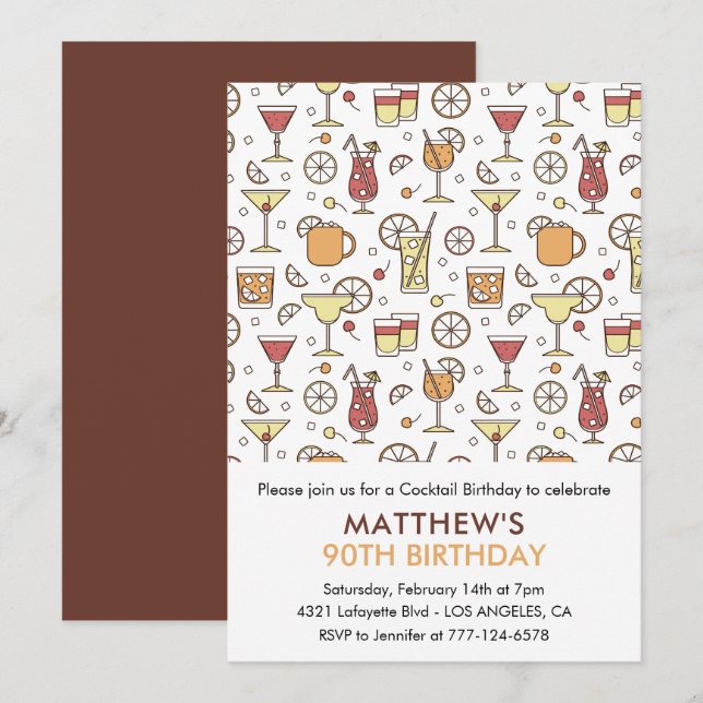 invitaciones de cumpleaños 90 patrón de cóctel mod (Anverso / Reverso)