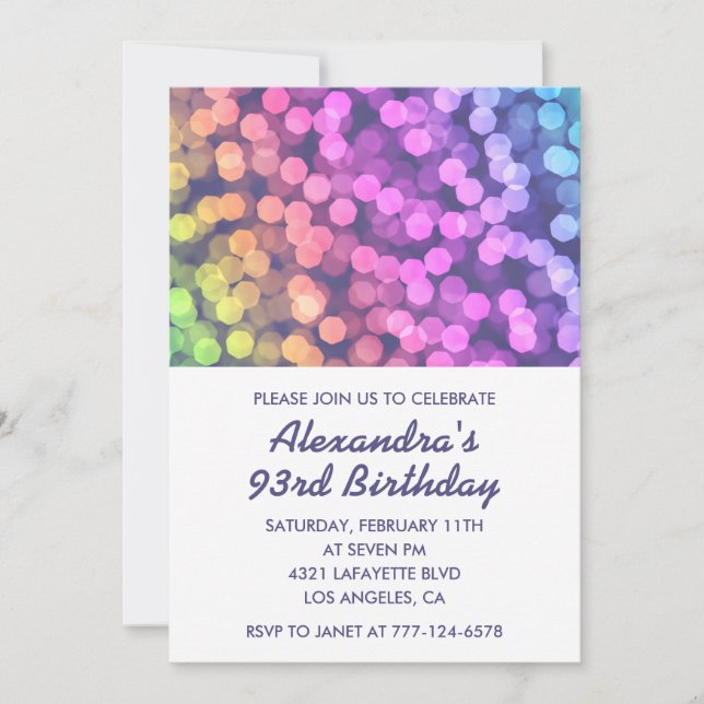 Invitaciones de cumpleaños 93 Modern Rainbow Confe (Anverso)