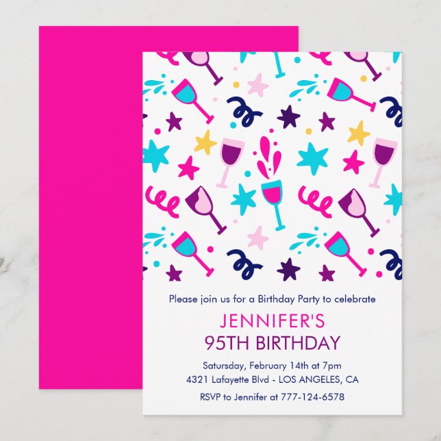 invitaciones de cumpleaños 95 Cocktail Moderno Ros (Anverso / Reverso)