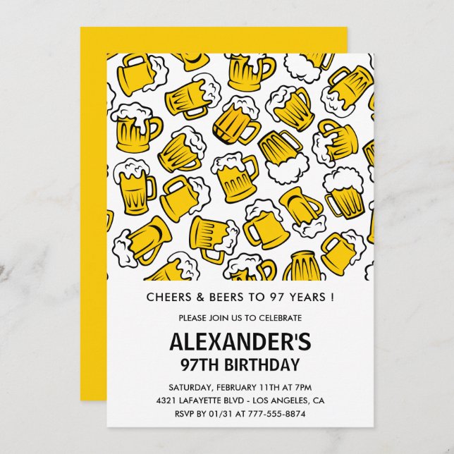 Invitaciones de cumpleaños 97 Hombres Saludos y Ce (Anverso / Reverso)