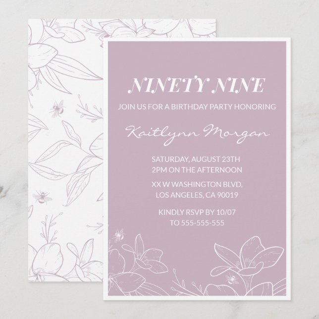 invitaciones de cumpleaños 99 Elegantes Modernas F (Anverso / Reverso)