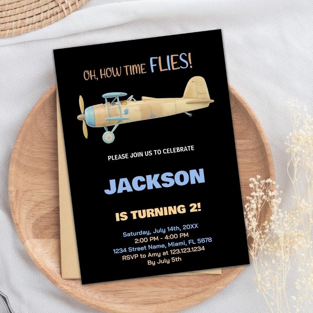 Invitaciones de cumpleaños a avión negro (Black Airplane Birthday Invitations)