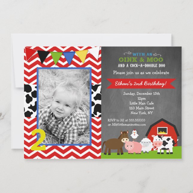 Invitaciones de cumpleaños a Barnyard de granja (Anverso)