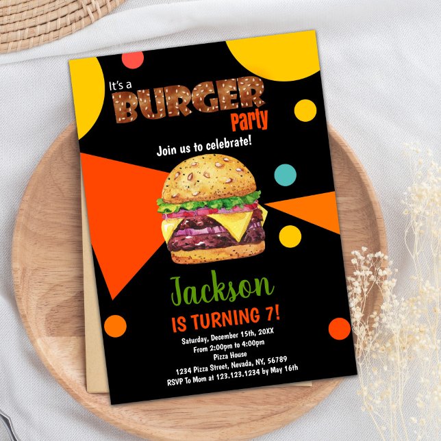 Invitaciones de cumpleaños a Black Green Burger (Black Green Burger Birthday Invitations)