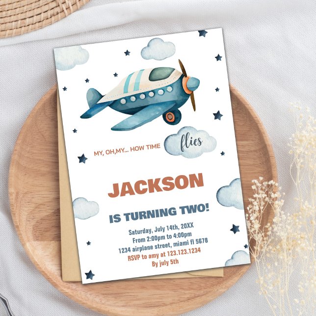 Invitaciones de cumpleaños a Blue Airplane (Blue Airplane Birthday Invitations)