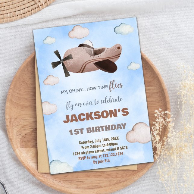Invitaciones de cumpleaños a Brown Airplane (Brown Airplane Birthday Invitations)