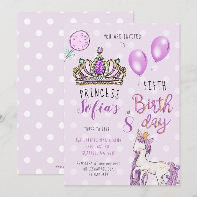 Invitaciones de cumpleaños a caballo de la Princes (Anverso / Reverso)