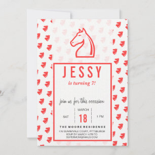 Invitaciones de cumpleaños a caballo rojo coral