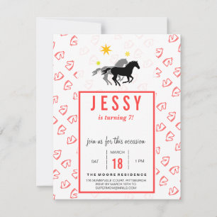 Invitaciones de cumpleaños a caballo rojo coral