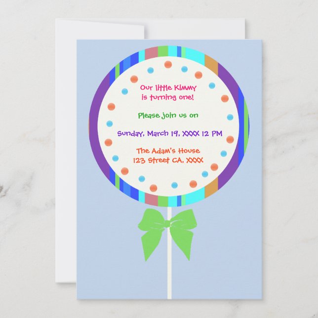 Invitaciones de cumpleaños a Candyland Lollipop (Anverso)