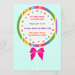 Invitaciones de cumpleaños a Candyland Lollipop
