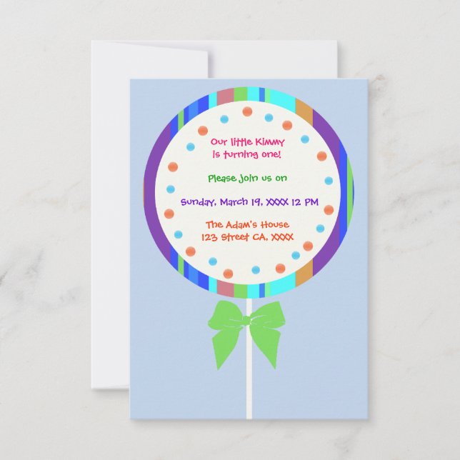 Invitaciones de cumpleaños a Candyland Lollipop (Anverso)
