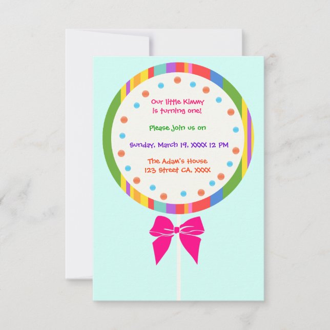 Invitaciones de cumpleaños a Candyland Lollipop (Anverso)