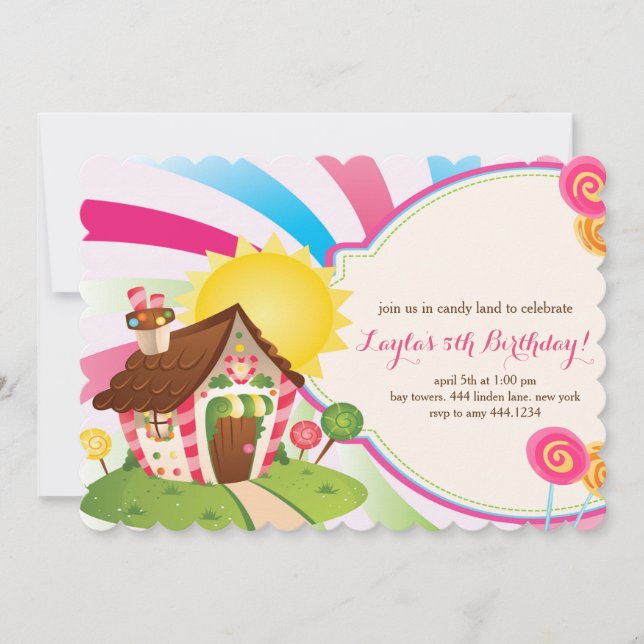 Invitaciones de cumpleaños a Candyland Sweet Shop (Anverso)