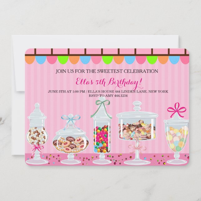 Invitaciones de cumpleaños a Candyland Sweet Shopp (Anverso)