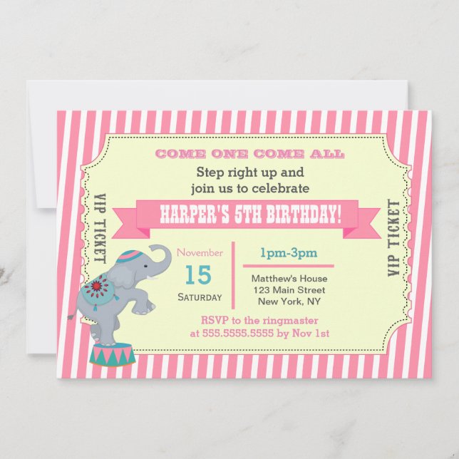 Invitaciones de cumpleaños a chicas en el Circo de (Anverso)