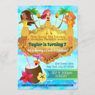 Invitaciones de cumpleaños a Chicas hula