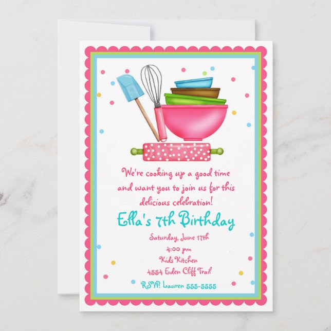 Invitaciones de cumpleaños a cocinar (Anverso)