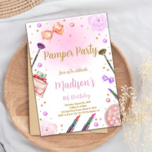 Invitaciones de cumpleaños a Fiesta de Pamper Púrp