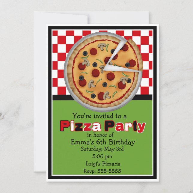 Invitaciones de cumpleaños a Fiesta Pizza (Anverso)