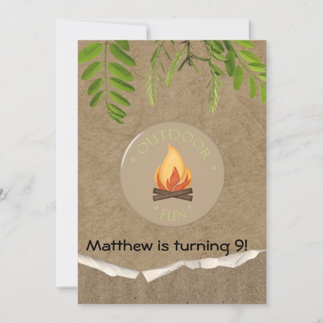Invitaciones de cumpleaños a Fiestas de campamento (Anverso)