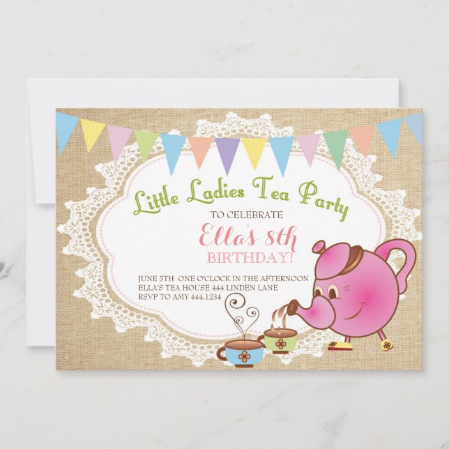Invitaciones de cumpleaños a Fiestas de té de pequ (Anverso)