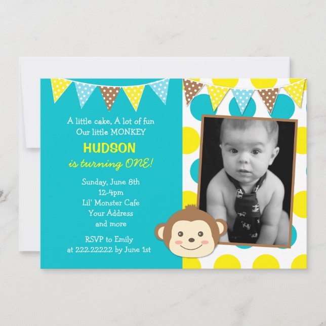 Invitaciones de cumpleaños a Fotos de Mod Monkey B (Anverso)