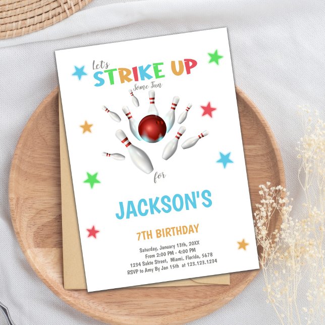 Invitaciones de cumpleaños a la bolera Red Ball (Red Ball Bowling Birthday Invitations)