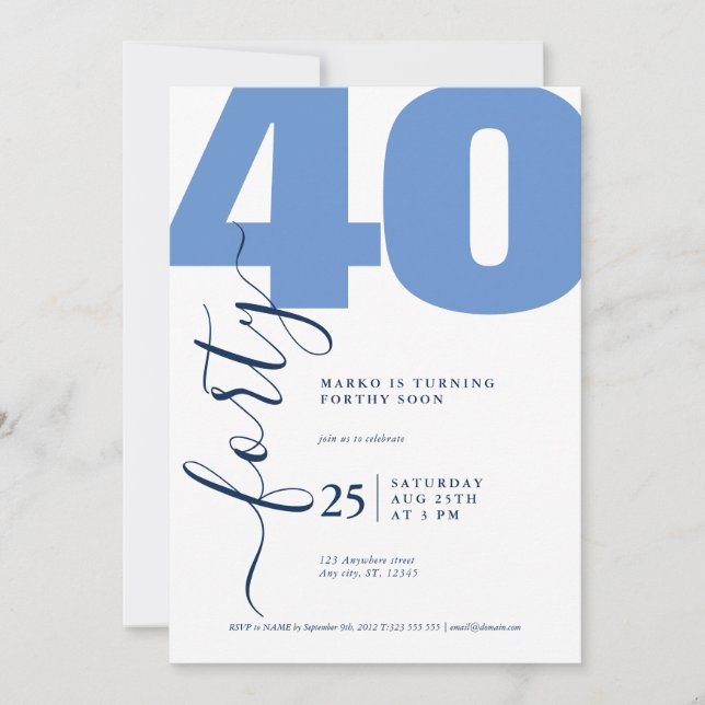 Invitaciones de cumpleaños a la caligrafía azul mi (Anverso)