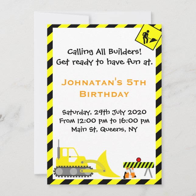 Invitaciones de cumpleaños a la construcción del b (Anverso)