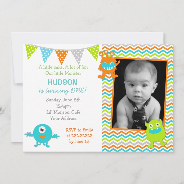 Invitaciones de cumpleaños a la foto de Little Mon (Anverso)