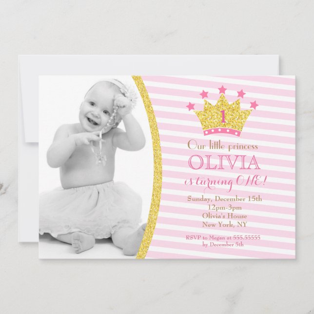 Invitaciones de cumpleaños a la foto de princesa d (Anverso)